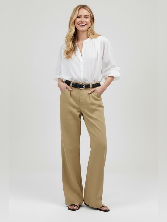 Madewell Denim - NWT Madewell Low-Slung Baggy Pleated Jeans Khaki W32 Airy Denim